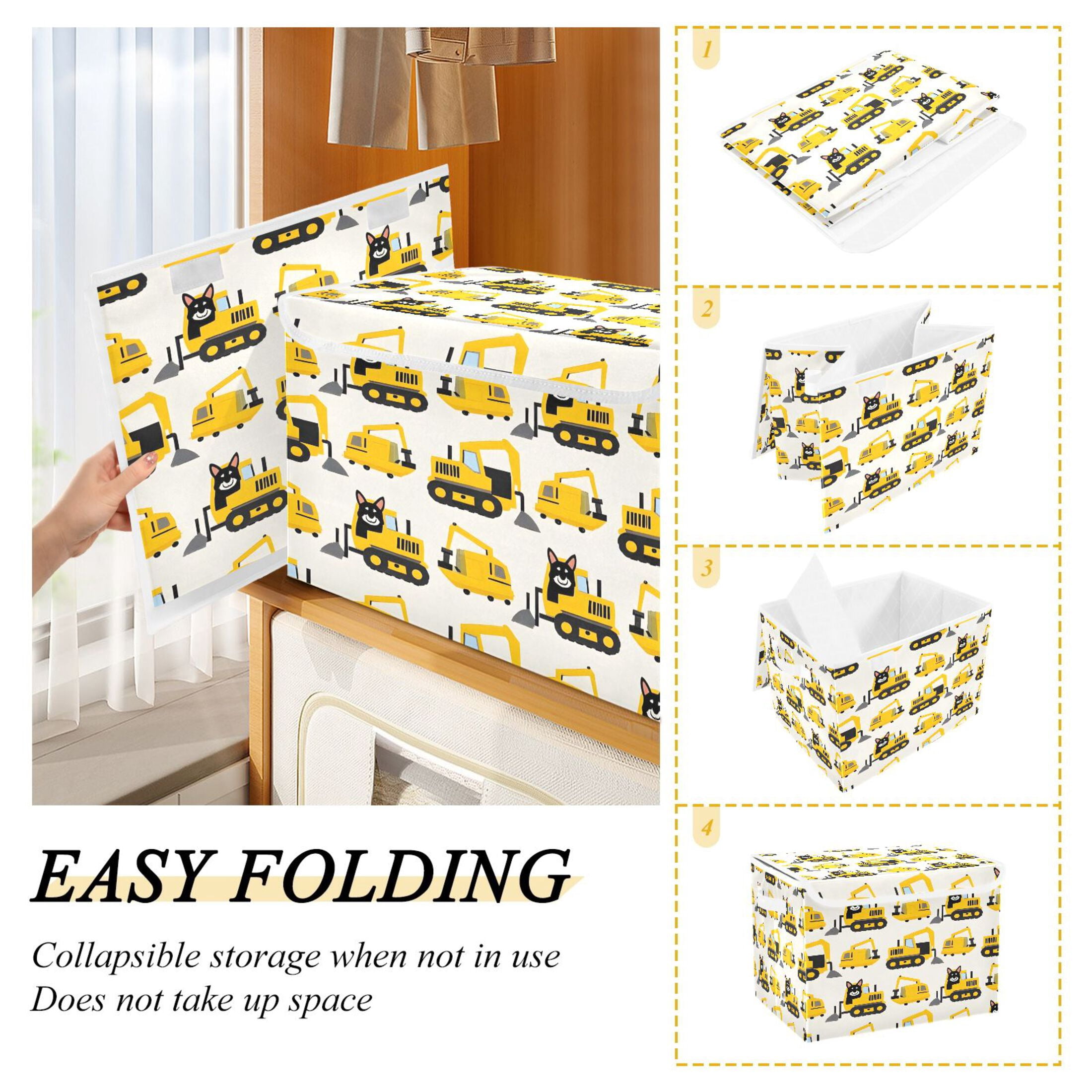 Ryvnso Husky Dog in Truck Large Lidded Foldable Storage Baskets Cubes Boxes Lids Bin for Home