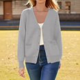 thumbnail image 2 of Fiaer Lightweight Cardigan Sweaters for Women V-Neck Casual Long Sleeve Pocket Tops for Daily Grey L, 2 of 6