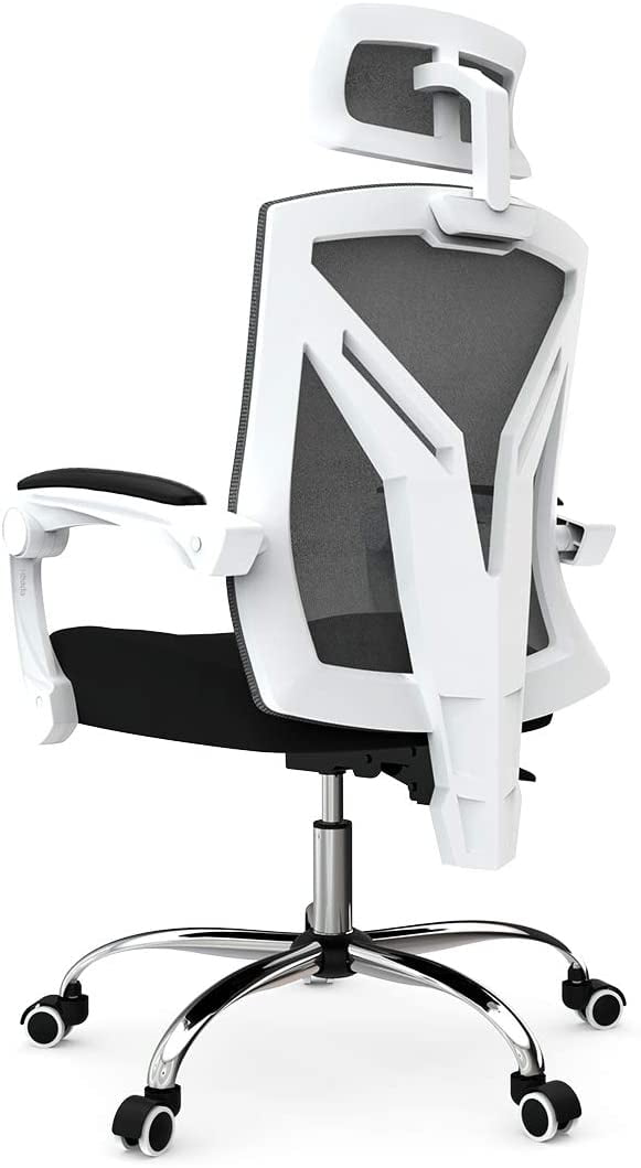 High-Back Desk Chair Racing Style with Lumbar Support White Soft Foam Seat Cushion Hbada Ergonomic Office Chair Height Adjustable Seat,Headrest- Breathable Mesh Back 