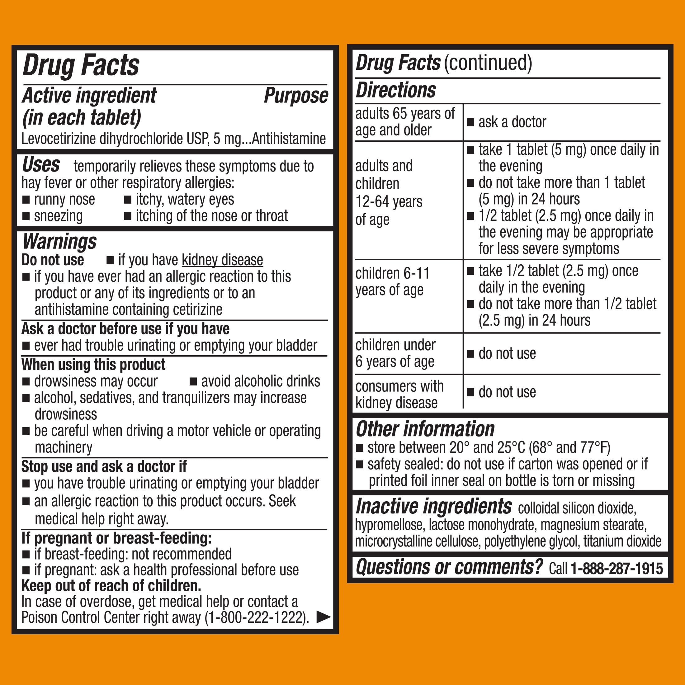 Equate Levocetirizine Dihydrochloride USP Allergy Relief Tablets, 5 mg, 35 Count Compare to Xyzal® Allergy 24HR Active Ingredient
