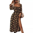 thumbnail image 6 of Spring Print Long-Sleeved Square Neck Slit Dress, 6 of 6