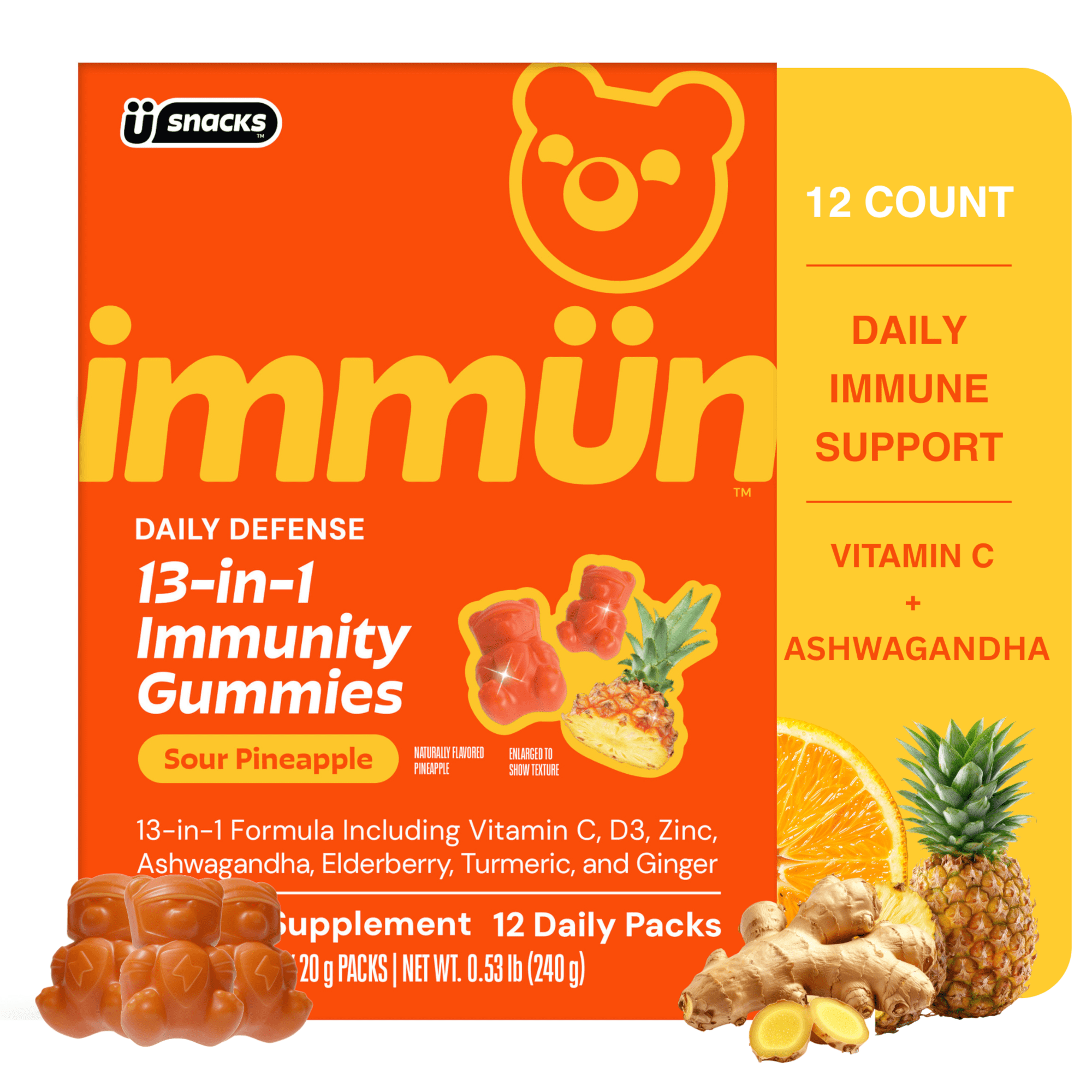 Immun by Gruns Daily Immune Support Gummies with Vitamin C, Zinc, Elderberry, 12 Count