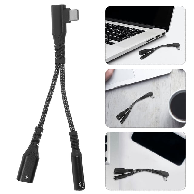 unbranded Adaptador Tipo C Con Splitter Aux Y Carga Dual Para Y Dispositivo Negro