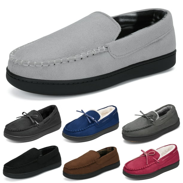 Mishansha Women Men Memory Foam Moccasin Slippers Gray