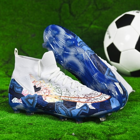 RURAN Men's Soccer Shoes Football Cleats with Lace-Up High-Tops Non-Slip Spikes