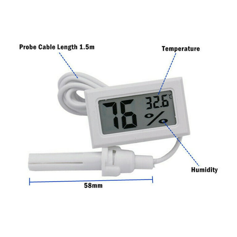 Mini Probe Hygrometer Thermometer, Reptile Aquarium Thermometer Digital LCD  Display Indoor Outdoor Humidity Meter Gauge Temperature Monitor Meter for