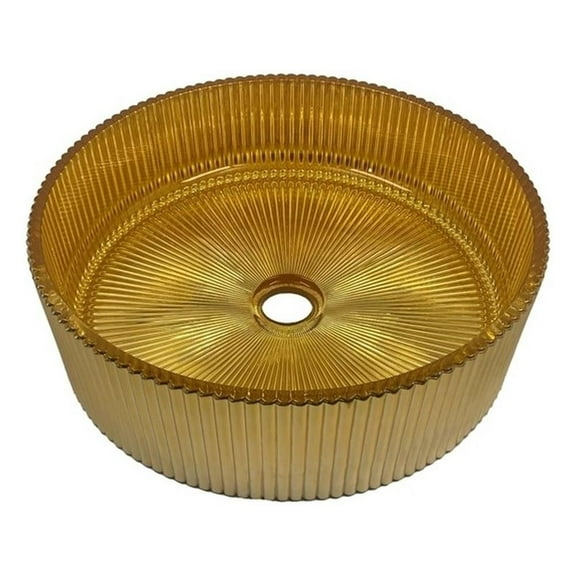 Pemberly Row 16" Circular Tempered Glass Vessel Bathroom Sink in Gold