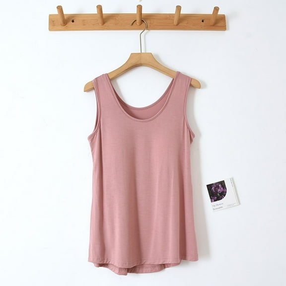 Timegard Tank Tops for Women Round Neck Sleeveless Tee with Built in Bras Comfy Loose Casual Basic Tops