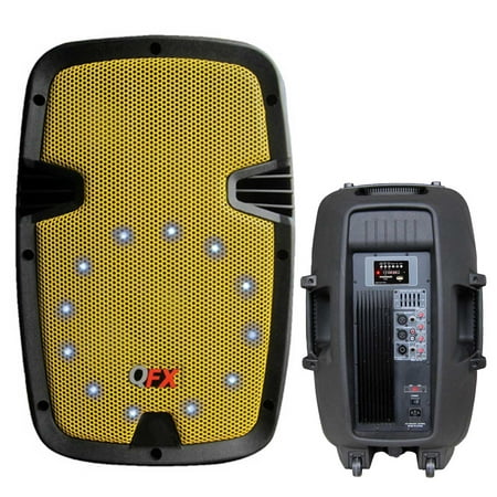 QFX 2-Way Steel Framed Plastic Cabinet Speaker with Amplifier, NFC Bluetooth Music Streaming and More-Green-Orange