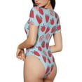 thumbnail image 3 of Daiia Strawberries print Women's Crew Neck Short Sleeve Bodysuit Fashion Tops Fit Casual Basic Extender Bodysuit-X-Large, 3 of 9
