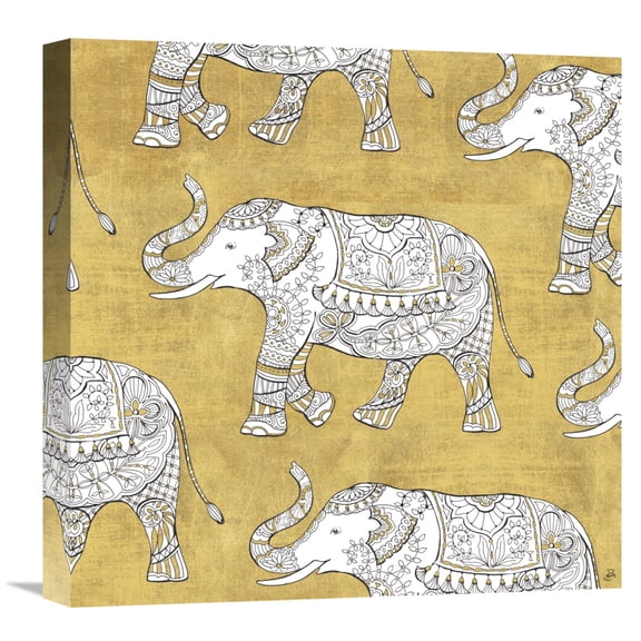 Global Gallery's 'Color my World Elephant Pattern Gold' by Daphne Brissonnet Stretched Canvas Wall Art