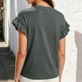 thumbnail image 6 of ClodeEU Women's Crew Neck Ruffle Sleeve T-Shirt,Solid Short Sleeve Casual Tee Gray,Women's Plus XXL, 6 of 7