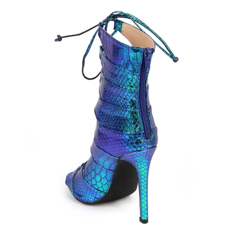 Liliana DF62 Women Hologram Snakeskin Peep Toe Gilly Tie