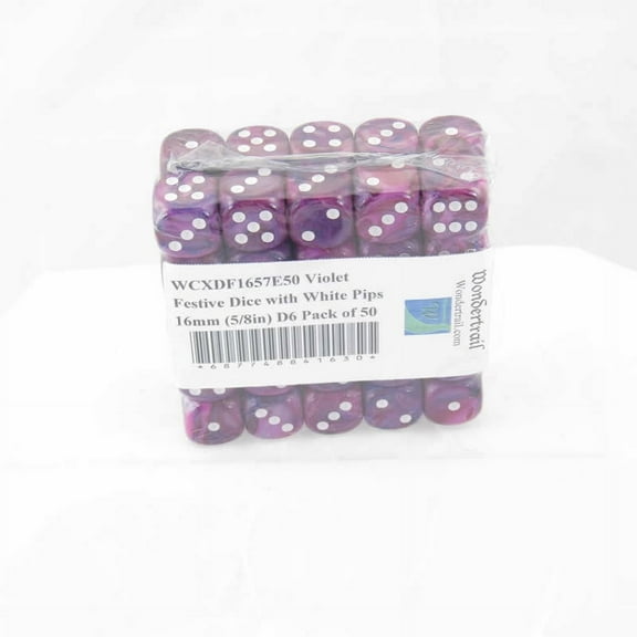 Violet Festive Dice with White Pips 16mm (5/8in) D6 Pack of 50 Wondertrail