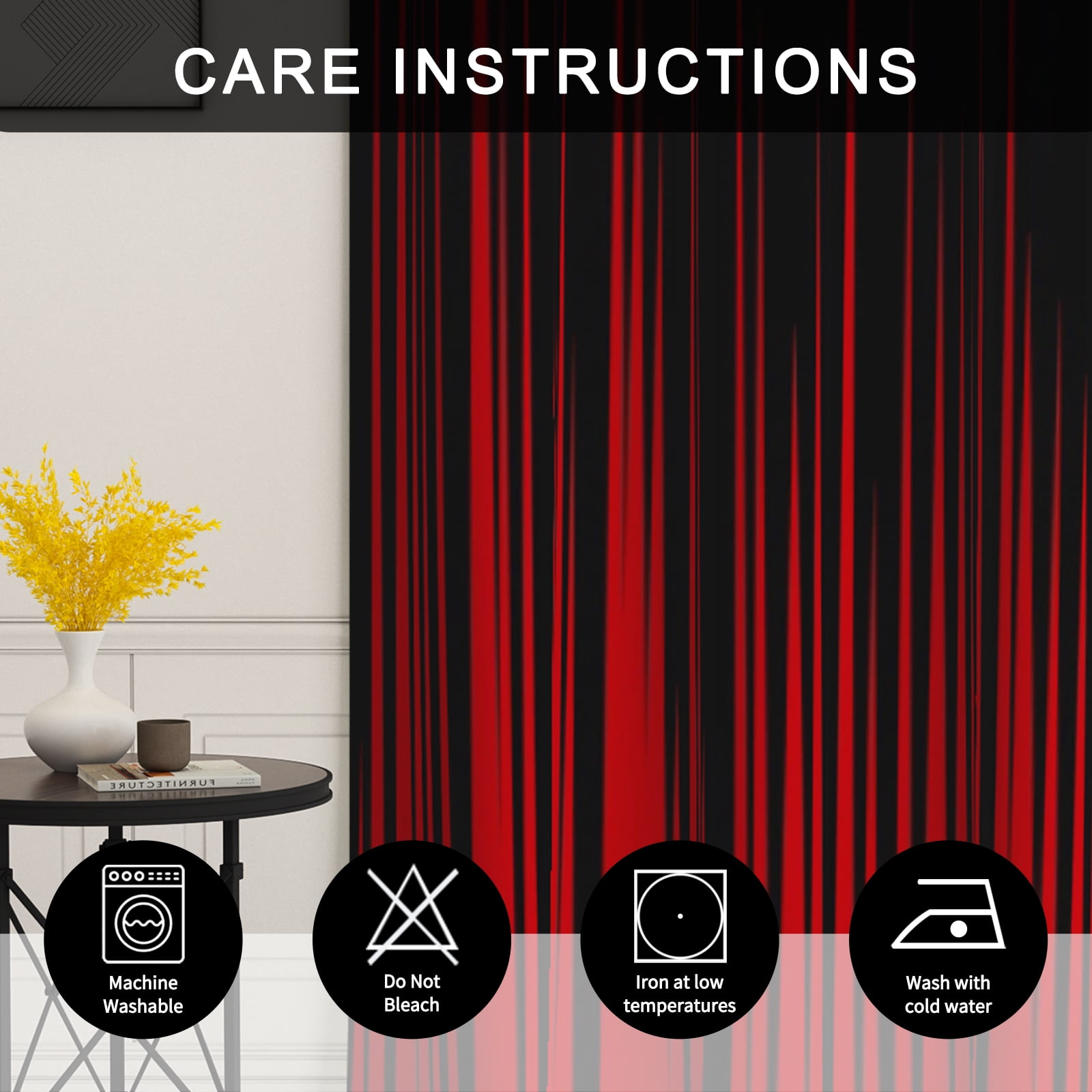 DaShan Red and Black Blackout Curtains,Set of 2,Gradient Darkening Drapes for Bedroom/Living Room,52x84 inches