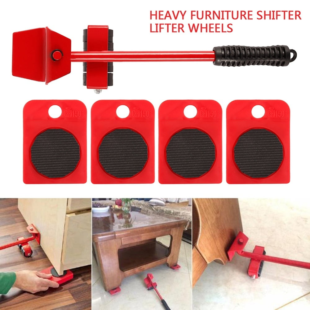 5Pc Furniture Transport Tool Labor Saving Corner Mover Lifter Slide 4 Wheeled 
