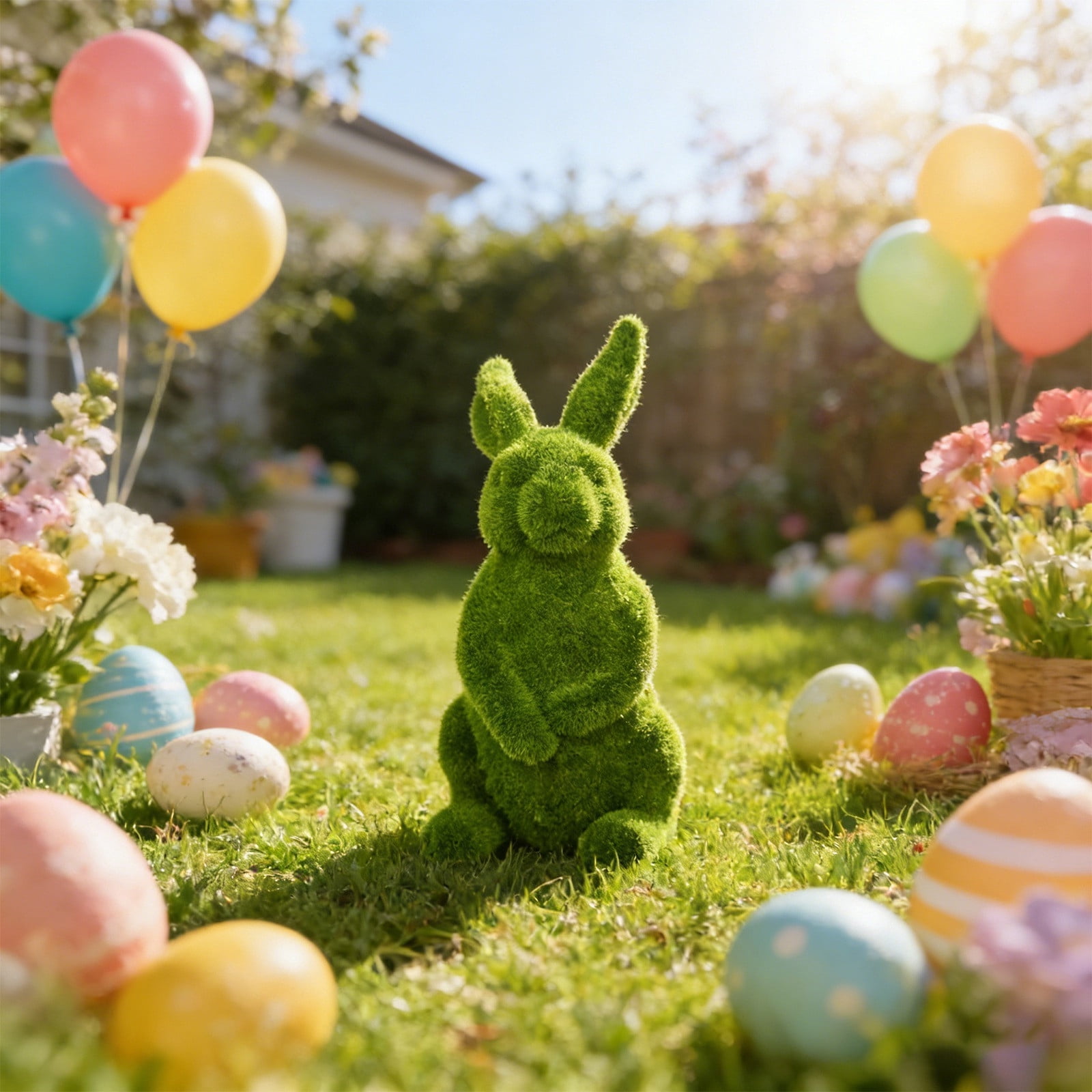Easter Garden Sculpture Statue - Resin Outdoor Patio & Yard Art, Hand-Painted Holiday Decor for Garden Beds & Porch (13.2 Inch)