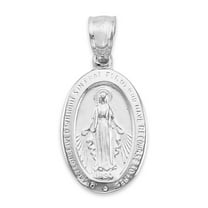 14k Solid White Gold Miraculous Medal Pendant - Catholic Religious Jewelry Gifts for Her