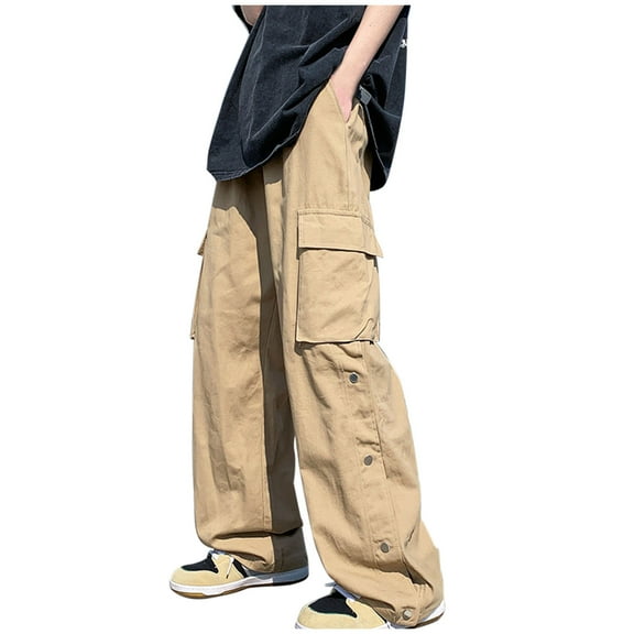 Generic Men Cotton Cargo Pants Harajuku Baggy Cargo Joggers for Men Y2k Gothic Streetwear Wide Leg Cargo Pants with Pockets