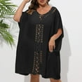 thumbnail image 3 of Swimsuit Coverup for Women Plus Size Short Sleeve V Neck Loose Crochet Knee Length Dress Beach Cover Up Bathing Suit Dress, 3 of 7