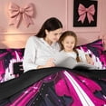 thumbnail image 4 of Homewish Monogrammed E Queen Comforter Set for Girls, Black Pink Bowknot Comforter Sets Queen, Black Reversible, 3 Pieces 1 Comforter and 2 Pillowcases, 4 of 6