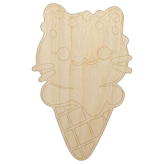 Yummy Ice Cream Cone Cat with Sprinkles Wood Shape Unfinished Piece Cutout Craft DIY Projects - 4.70 Inch Size - 1/8 Inch Thick
