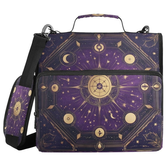 Water-Resistant 3-Ring Binder Organizer with Multiple Pockets Zipper Binder Bag for Office Purple Celestial Octagon Pattern