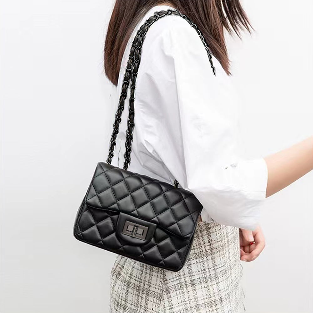 Olyphy Quilted Shoulder Bags for Women Designer Black Chain Purse Small Classic Leather Crossbody Clutch Handbag, Women's, White