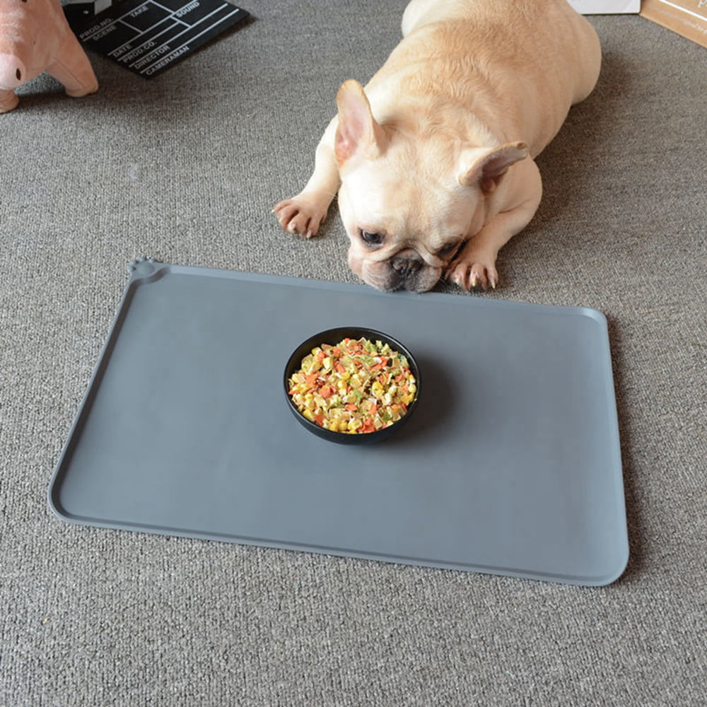 Cat Food mat，Dog Water matt for Sloppy Drinkers,Dog Food mats for Floors,Silicone  pet Food mat,Dog Food Bowl mat,Pet Food mats Waterproof with Edges - gray 