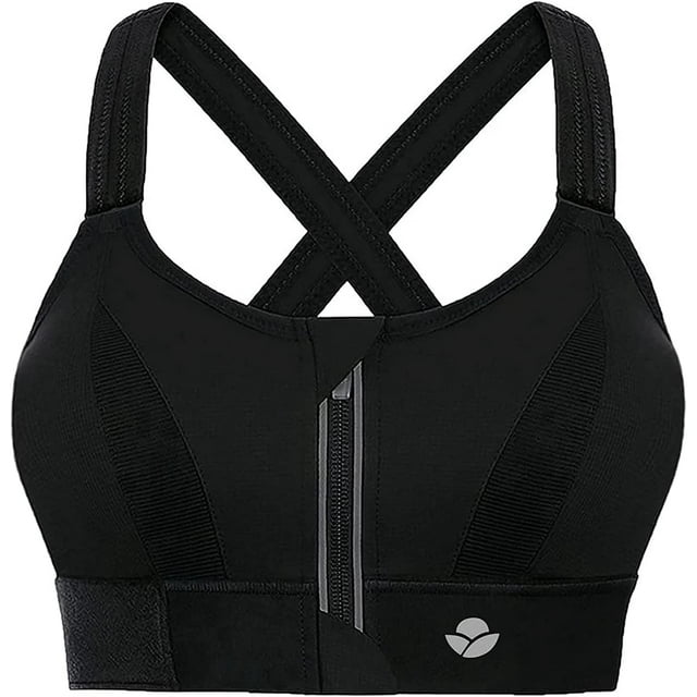 TEMOGU-Women's High Impact Sports Bra for Large Breasts - Front Zipper Closure, Adjustable Straps, Padded Sports Bra