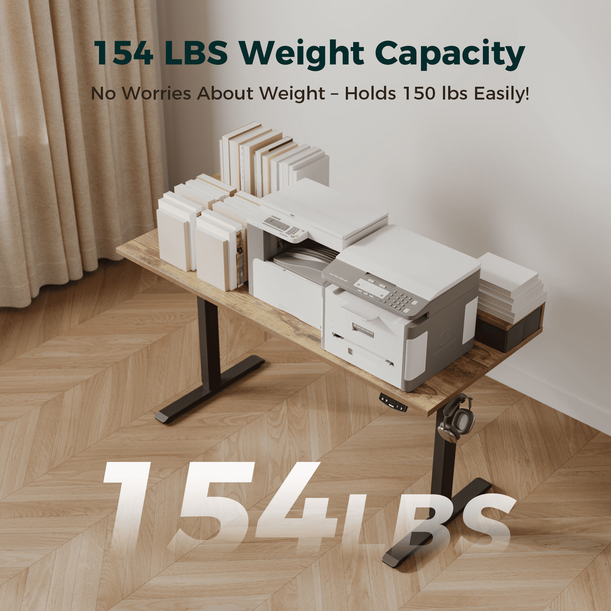 55.1 Inch Electric Standing Desk with 2 Drawers, Height Adjustable Desk with 2 Memory Keys, Ergonomic Sit-Stand Computer Desk with Hooks for Home Office, Rustic Brown