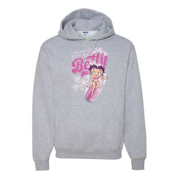 Wild Bobby, Shore Surfer Betty Boop Betty Boop Unisex Hoodie Sweatshirt, Heather Grey, 3X-Large