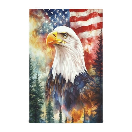 Qxltty American Flag Eagle Tree Kitchen Towels 28 x 18 Inch Soft Cotton Linen Feel Dish Towels with Hanging Loop for Drying Cleaning & Decor