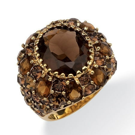 Palm Beach Jewelry Gold Plated Smoky Quartz and Crystal Ring