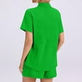 thumbnail image 4 of Shorts Sets Women 2 Piece Outfits Linen Button Down Shirt And Casual Shorts Sets Summer Travel Vacation Beach Matching,Green S, 4 of 5