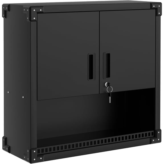 Heavy Duty Steel Wall Cabinet with Lock, Hanging Storage Organizer with Shelves, Rust-Resistant Garage, Workshop, Warehouse Storage Cabinet, Secure Metal Wall Mount, Black