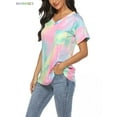 thumbnail image 3 of BadPiggies Womens Gradient Tie Dye Short Sleeve T-Shirt V Neck Summer Casual Loose Printed Tee Tops Tunic (L, Yellow), 3 of 10
