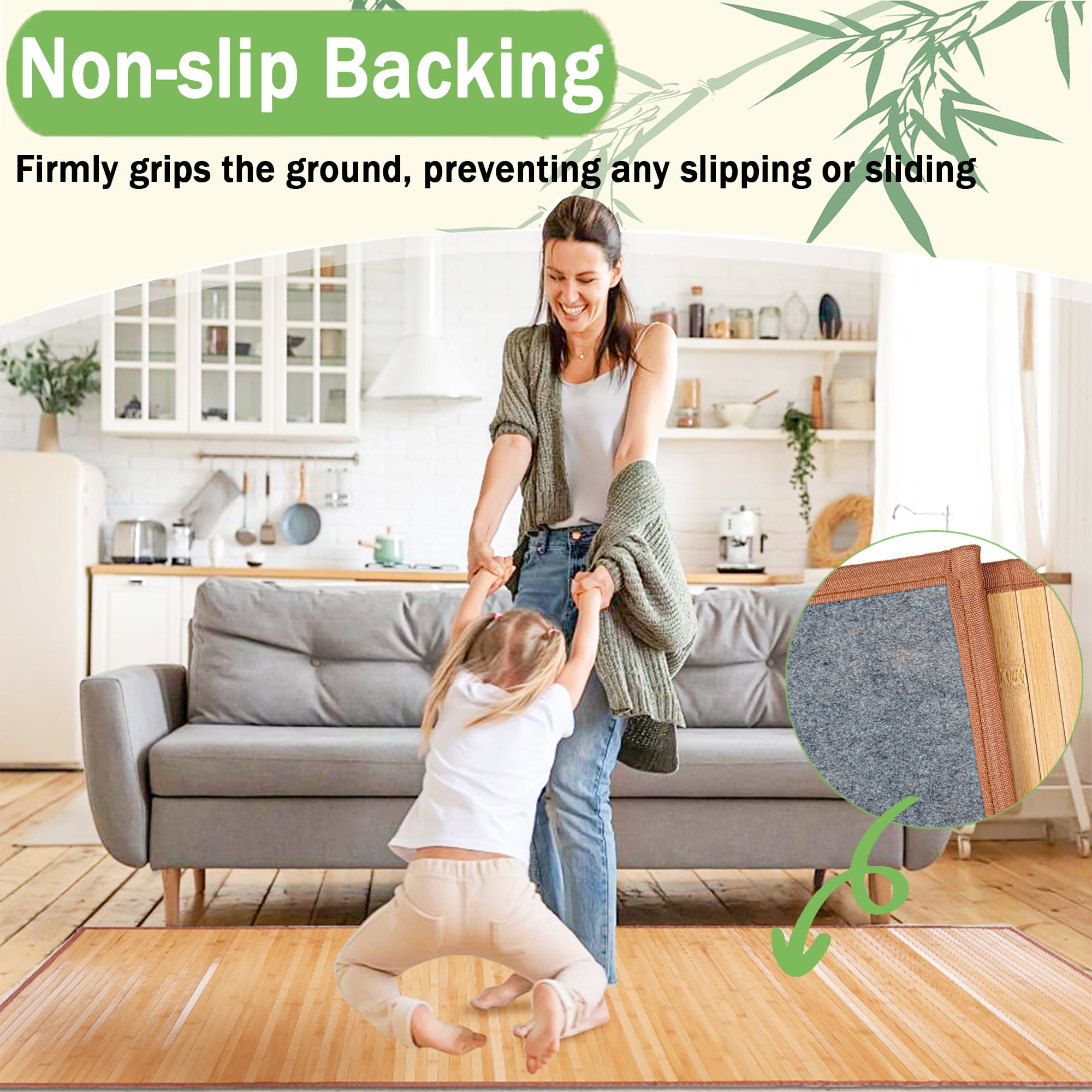 WANLISELL Natural Bamboo Area Rug, 29.5'' x 79'' Non Slip Bamboo Floor Mat, Easy Cleaning Bamboo Bathroom Mat Kitchen Floor Runner