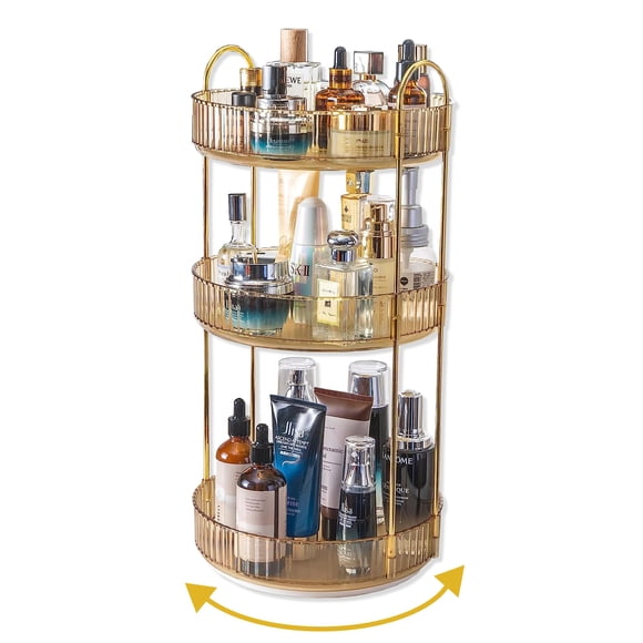 Organizador de maquillaje Asayuee 360, giratorio, 3 niveles, color dorado