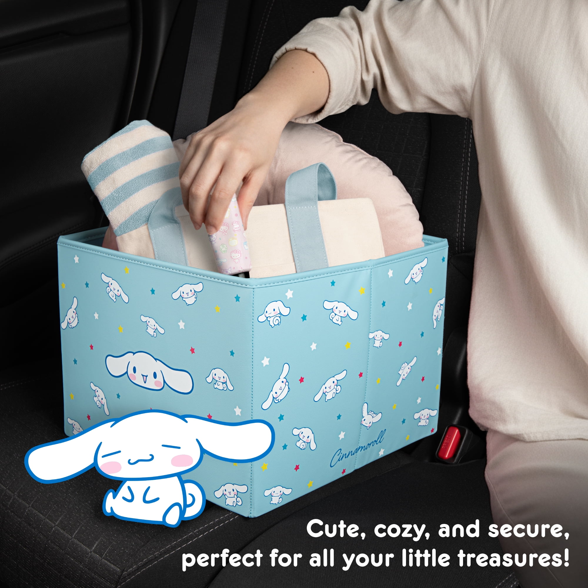 Sanrio Cinnamoroll Car Trunk Organizer and Storage Bin - Collapsible Simple Compartment Convenient Heavy Duty, Fold Up for Easy Storage Box, Automotive Seat Cargo Groceries Tools - 12.5L x 12.5W x 9H