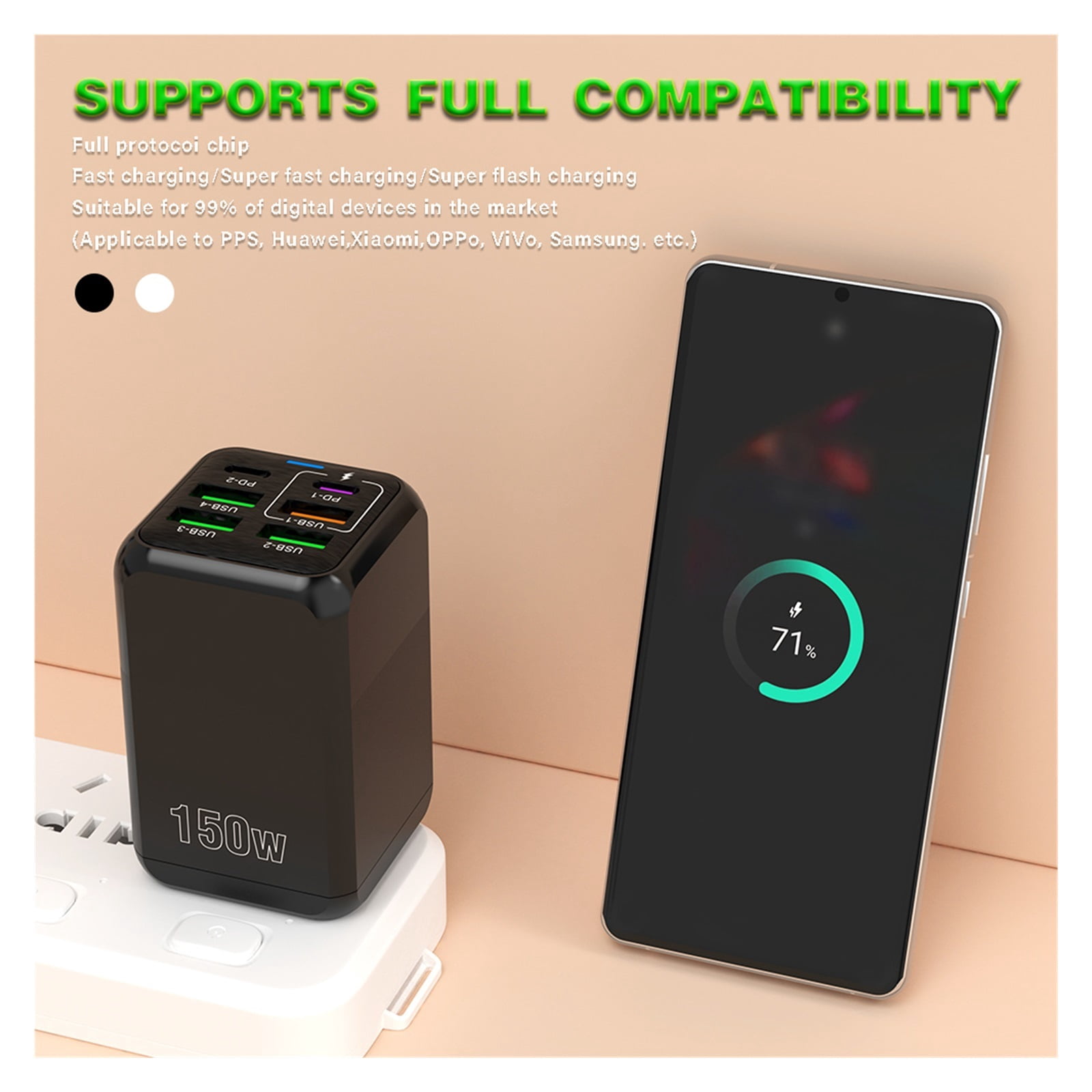 6 Ports 150W USB C Charger Fast Charging Type C PD QC3.0 USB C Phone Charger Adapter