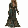 thumbnail image 2 of MORTTIC Boho Chic Women's Floral Print V-Neck Long Sleeve Maxi Dress with Ruffled Hem Flowy Peplum Design for Spring, Summer & Fall, 2 of 3