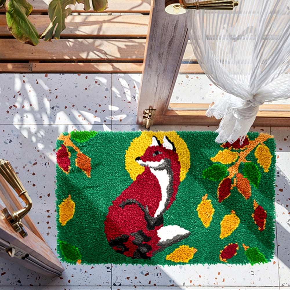 Latch hook rug kit,latch hook cushion kits,Fox And Tree Latch Hook Rug Kit for Adults Crocheting Carpet Rug Yarn Sofa Cushion Mat Tapestry DIY Carpet Arts Crafts 50×38cm/20*15in