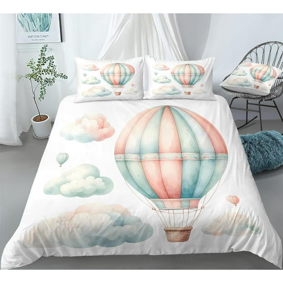 REALIN Dreamy Hot Air Balloon Duvet Cover Set Kids Hot Air Balloon Bedding Girl Boy Kids Bed Sets 2/3/4PCS Quilt Covers/Sheets/Pillow Shams,Twin/Full/Queen/King