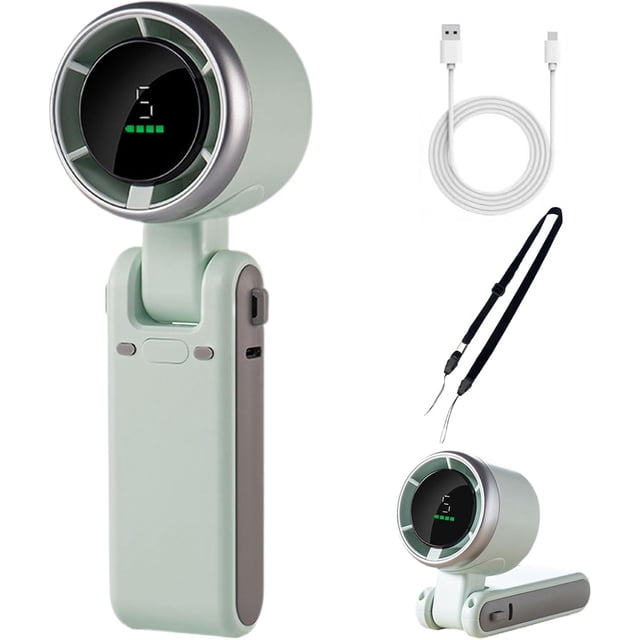 Regularlyk Portable Handheld Turbo Fan, N607 Handheld Turbo Fan, 5 Gear Portable Handhelds Fans, Foldable USB Rechargeable HandheldFan for Outdoor Activities, Travel, Working (Light Green)