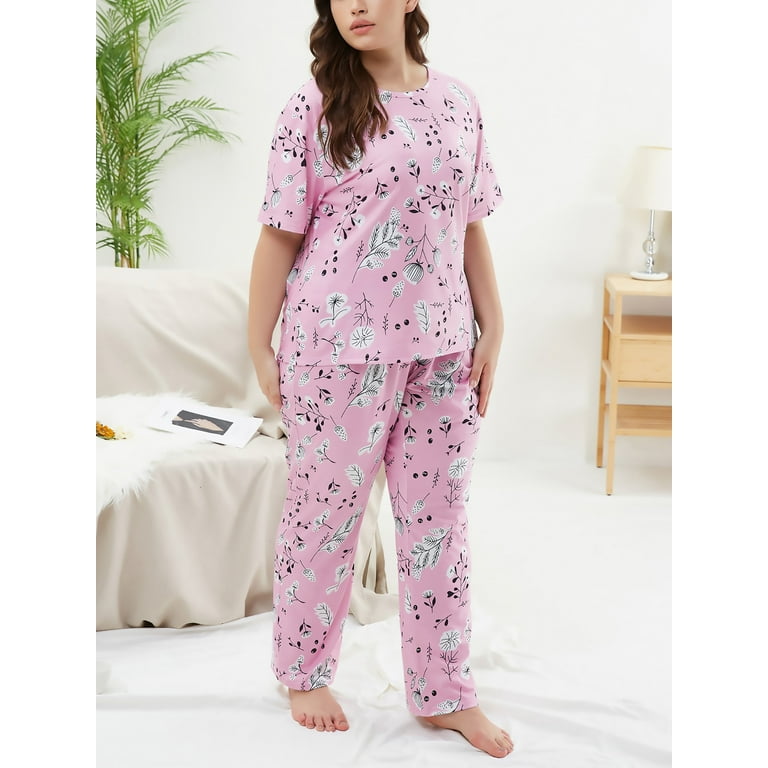 Women s Plus Size Pajama Sets Soft Short Sleeve Loungewear Sleepwear Top With Eyemask for Ladies 5XL