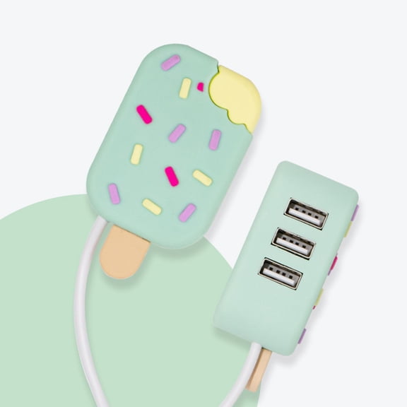 WIZUTIZ Ice Cream USB Hub Mini Portable 3 Port USB 2.0 Hub Splitter Cute Fruit Style Laptop Expander With Fast Data Transfer Charging Protection For Keyboard Mouse Flash Drive Office Travel