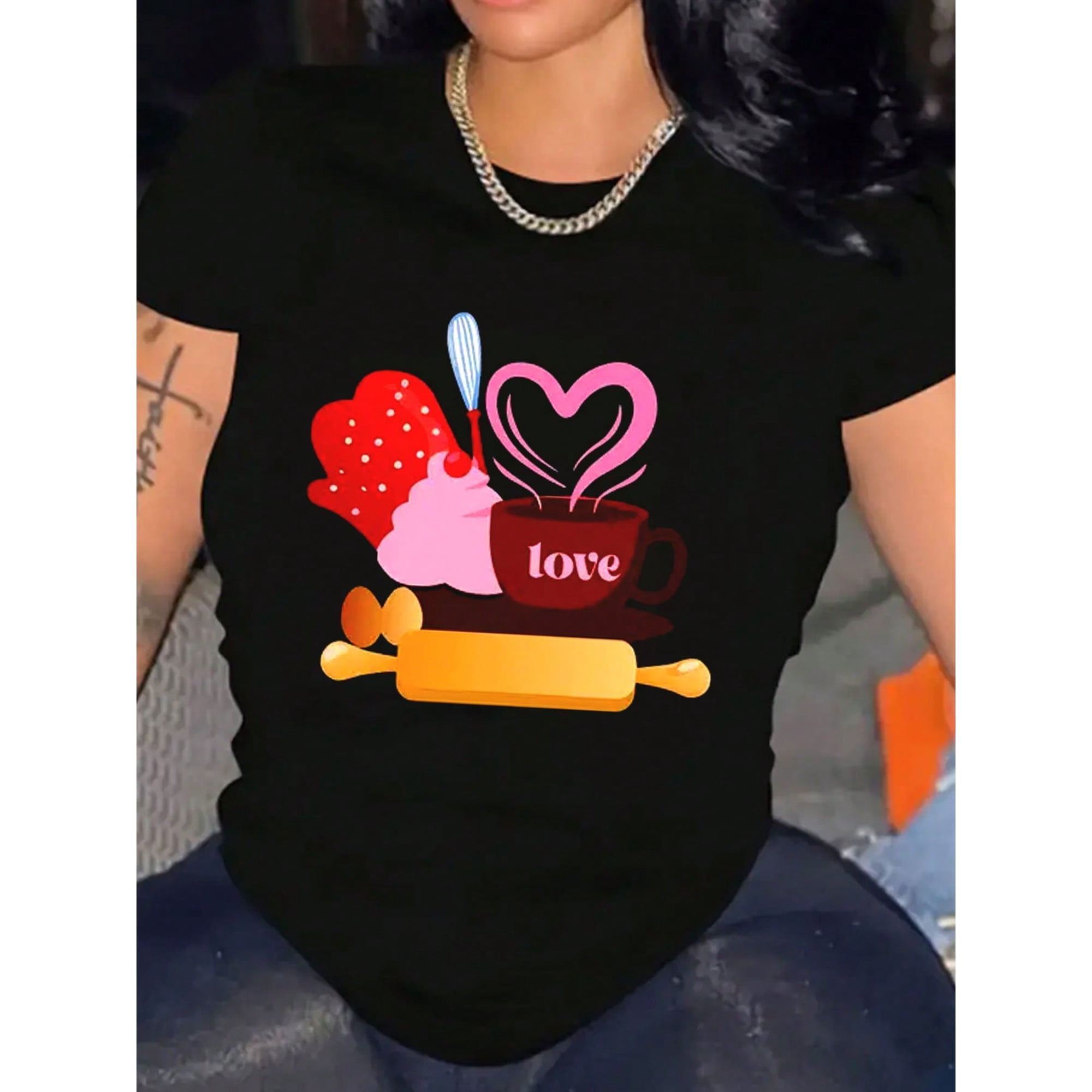 Women's Baking Mom Graphic Print T-Shirt Casual Cotton Shirt Soft Breathable Crew Neck For Everyday Wear