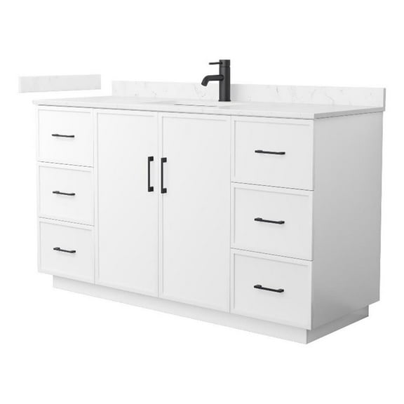 Elan TK 60" White Single Vanity & Carrara Cultured Marble Top & Black Trim