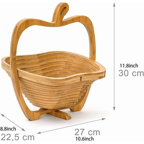 RKXQT Fruit Basket Foldable Apple-Shaped Basket Folding Bamboo Fruit Bowl Holder Basket and Cutting Board Wooden Fruit Bowl Fruit Trays for Party